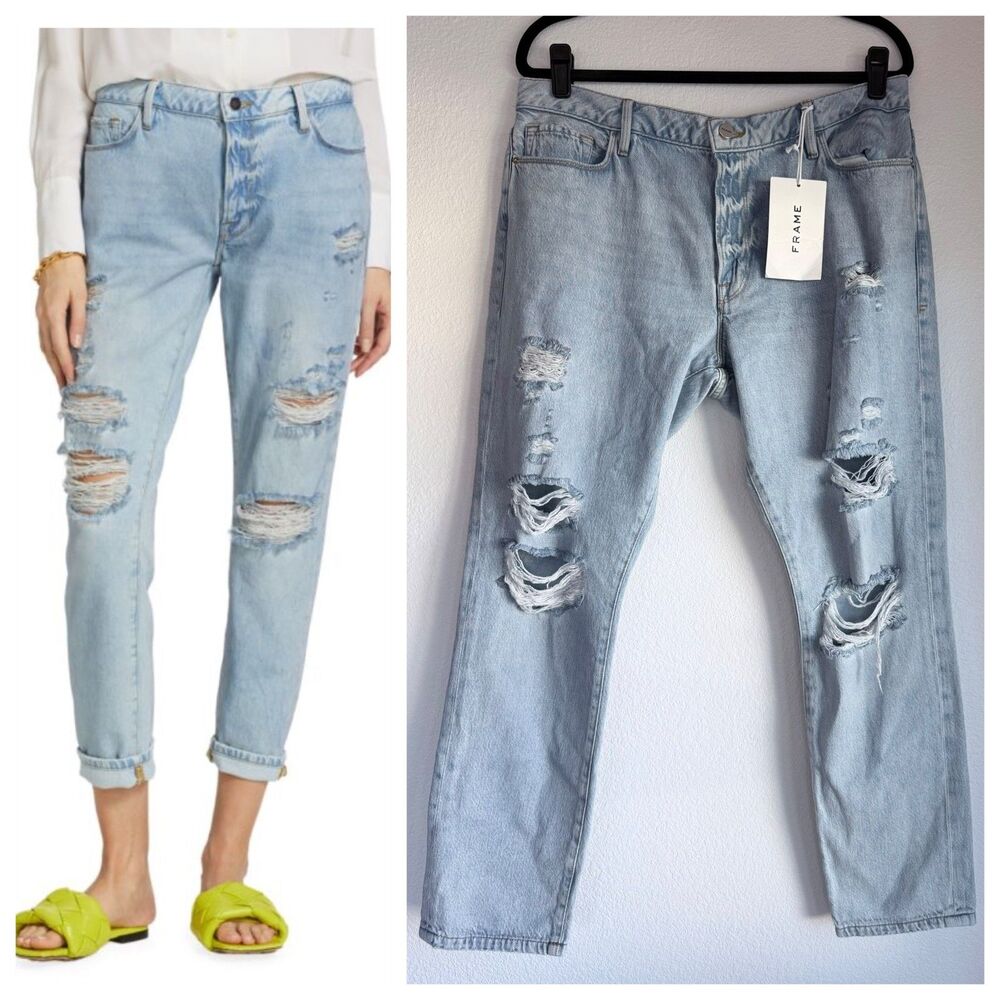 NWT FRAME Le Garcon Mid-Rise Straight Leg Distressed Jeans in Natoma Wash Sz 31